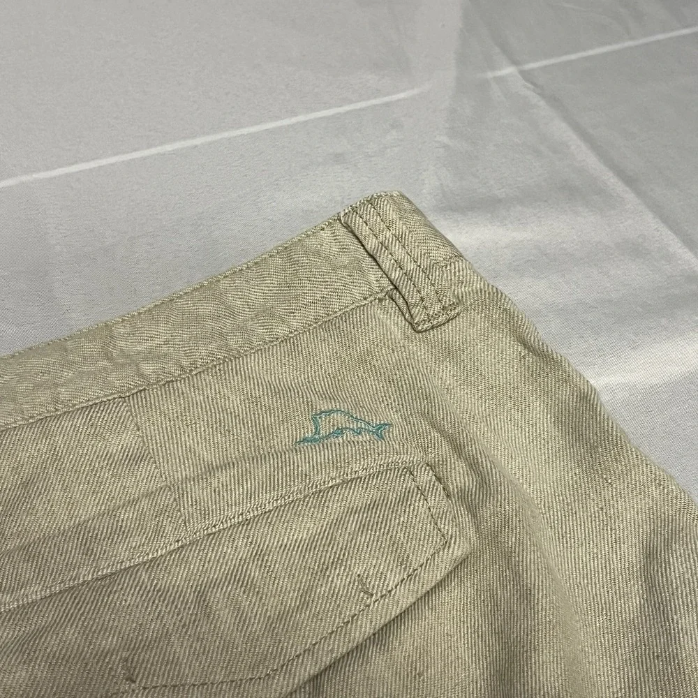 Tommy Bahama Shorts Mens 40 Beige Linen Blend Flat Front Marlin Logo 10